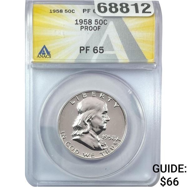 1958 Franklin Half Dollar ANACS PF65 Proof