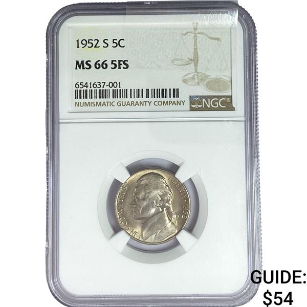 1952 Jefferson Nickel NGC MS66 5FS