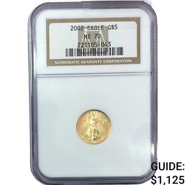 2002 $5 1/10oz Gold Half Eagle NGC MS70