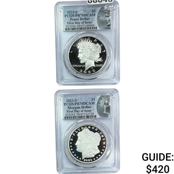 2023-S  Silver Morgan and SIlver Peace Dollar PCGS PR70 DCAM
