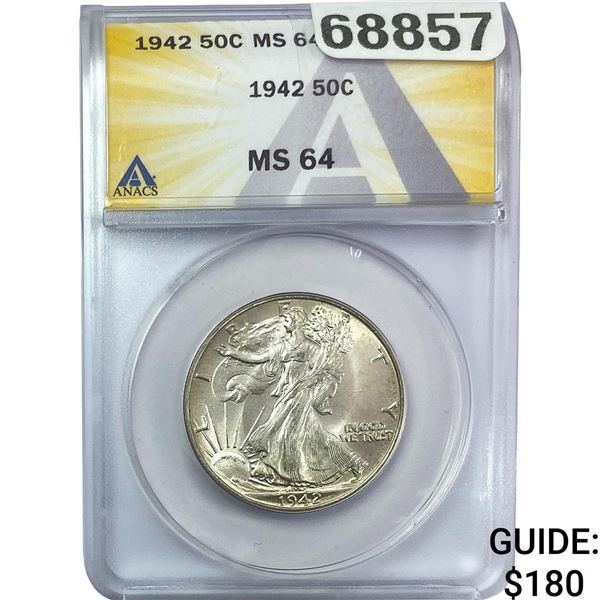 1942 Walking Liberty Half Dollar ANACS MS64