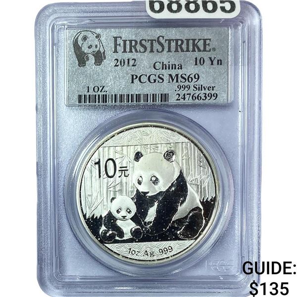 2012 1 OZ China Silver Panda PCGS MS69