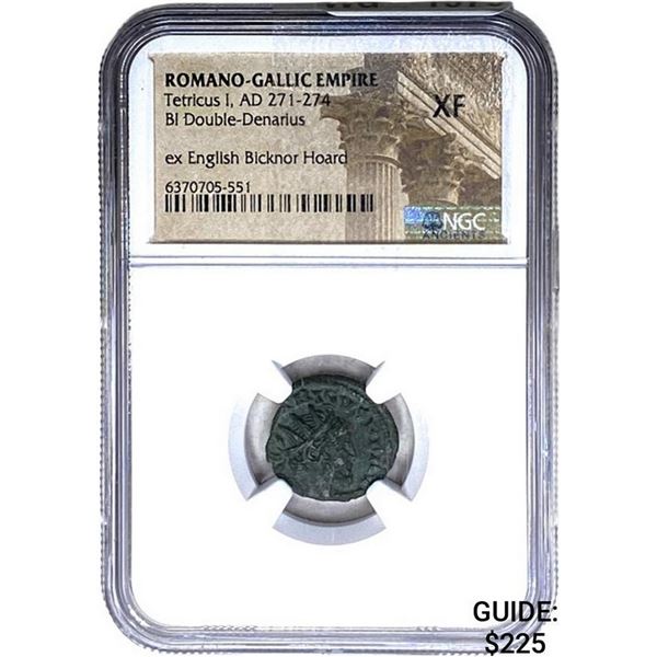 Romano Gallic Tetricus I, AD 271-274 BI DBL Denarius NGC XF