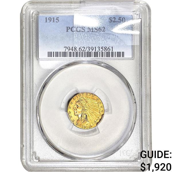 1915 $2.50 Gold Quarter Eagle PCGS MS62