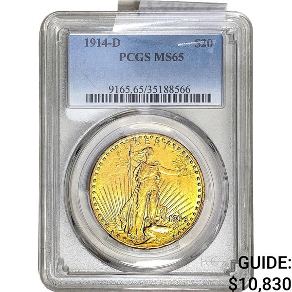 1914-D $20 Gold Double Eagle PCGS MS65