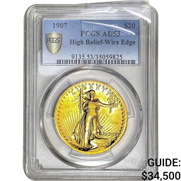 1907 $20 Gold Double Eagle PCGS AU53 HR Wire Edge