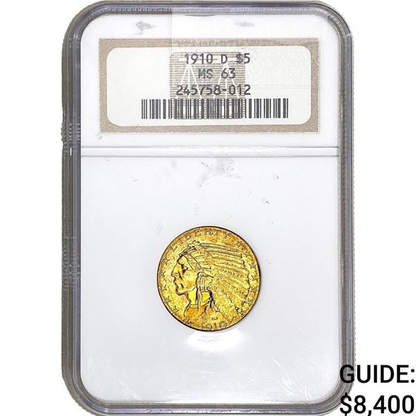 1910-D $5 Gold Half Eagle NGC MS63