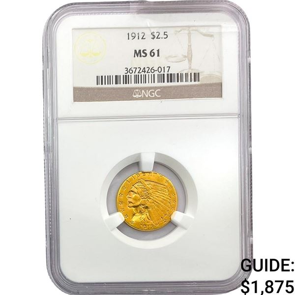 1912 $2.50 Gold Quarter Eagle NGC MS61