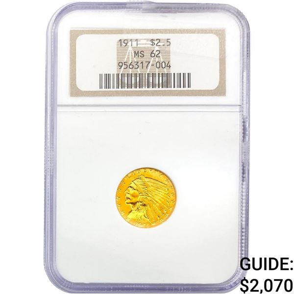 1911 $2.50 Gold Quarter Eagle NGC MS62