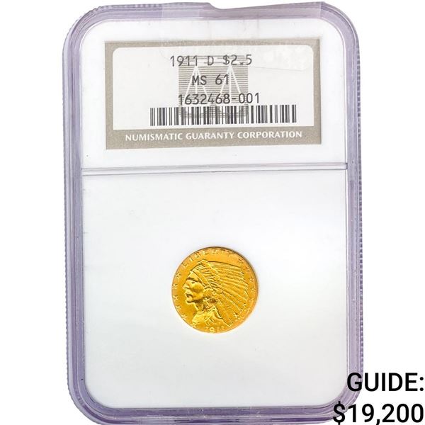 1911-D $2.50 Gold Quarter Eagle NGC MS61