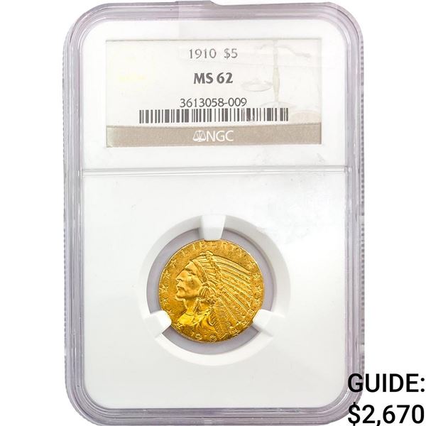 1910 $5 Gold Half Eagle NGC MS62