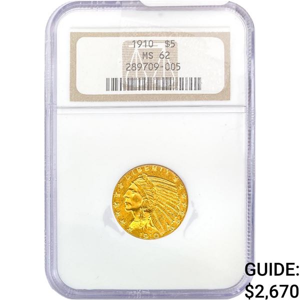 1910 $5 Gold Half Eagle NGC MS62