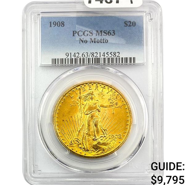 1908 $20 Gold Double Eagle PCGS MS63
