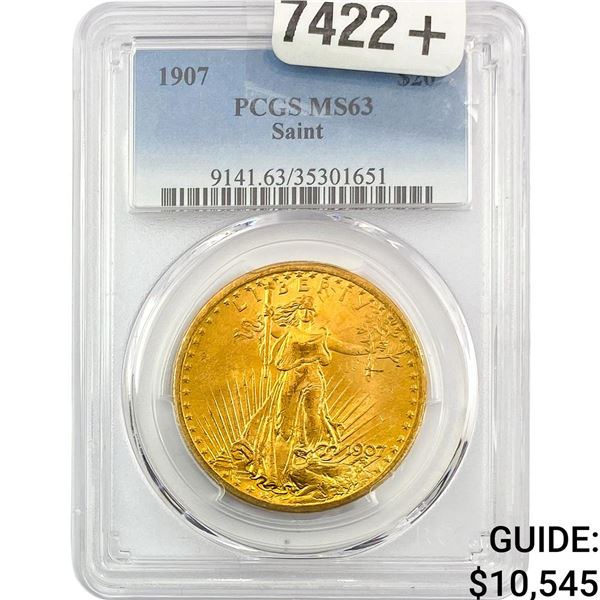 1907 $20 Gold Double Eagle PCGS MS63
