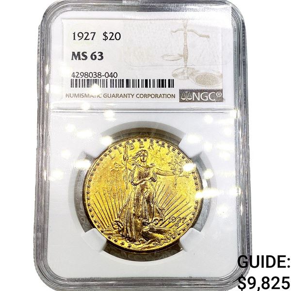 1927 $20 Gold Double Eagle NGC MS63