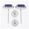Image 1 : 18k White Gold 3.38 ctw Rectangular Step Cut Amethyst & Diamond Halo Stud Earrin