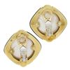 Image 2 : Vintage 18K Gold Large Mabe Pearl Diamond & Black Onyx Frame Button Earrings