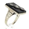 Image 1 : Vintage 10k White Gold Rectangular Black Onyx w/ Diamond Open Work Sides Ring