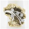 Image 1 : Vintage 14k TT Gold .30 ctw Diamond Textured Floral Nugget Statement Cocktail Ri