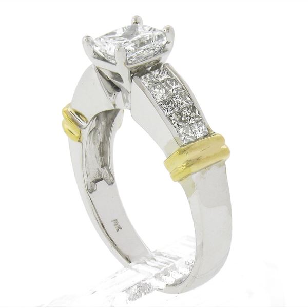 14k TT Gold 1.61 ctw GIA Rectangular Diamond Solitaire w/ Accents Engagement Rin