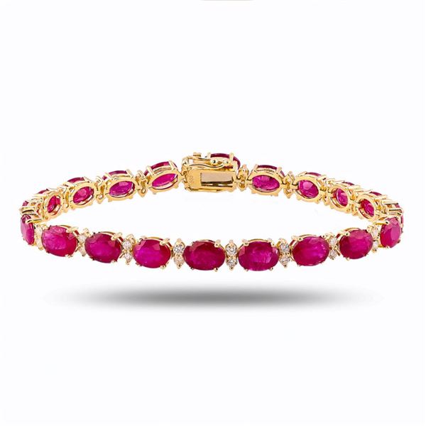 19.40 ctw Ruby and 1.03 ctw Diamond 14K Yellow Gold Bracelet