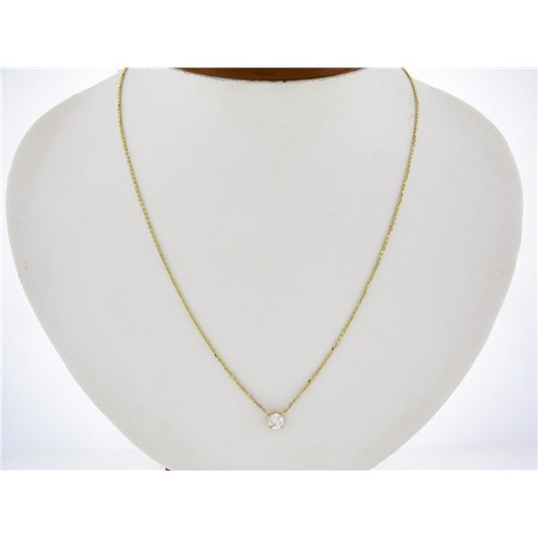 New 14K Gold .49 ctw Round Brilliant Diamond Solitaire Pendant w/ Adjustable Cha