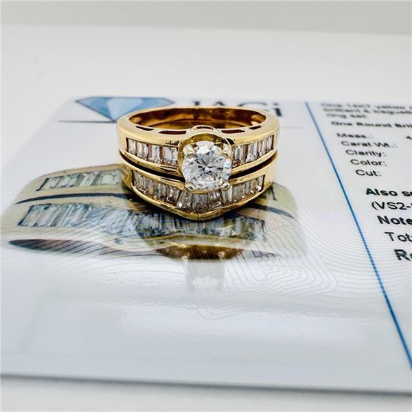 1.15 ctw Diamond 14KT Yellow Gold Round and Baguette Wedding Set
