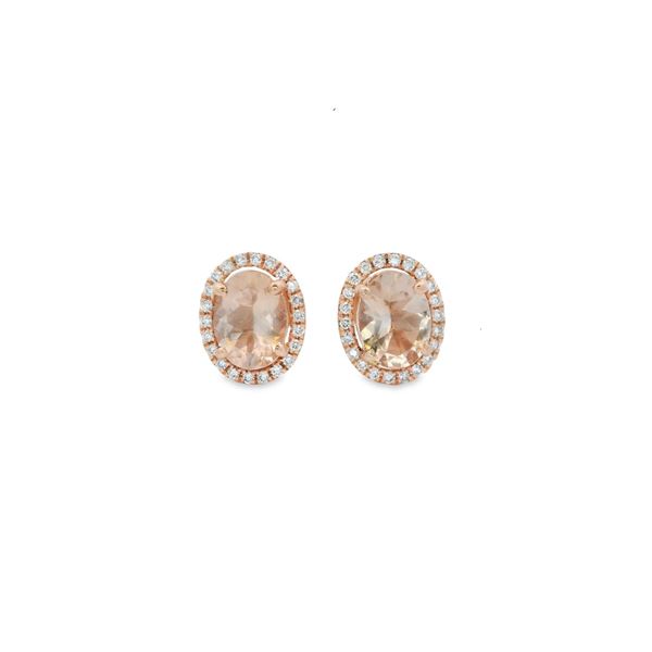 14kt Dia and Morganite Halo Earrings