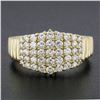 Image 2 : Solid 18K Yellow Gold 1 ctw Round Diamond Pyramid 5 Row Grooved Sides Band Ring