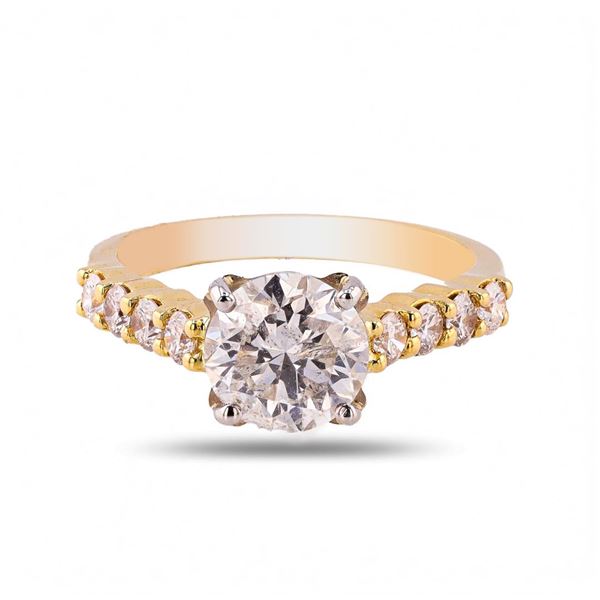 1.61 ctw H COLOR I1 CLARITY CENTER Diamond 18K Yellow & White Gold Solitaire Rin