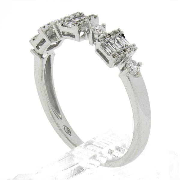 18k White Gold 0.70 ctw Baguette & Round Brilliant Cut Diamond Stackable Band Ri