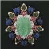 Image 6 : Handmade Solid Gold GIA Carved Emerald Lapis Ruby Diamond Floral Pin Brooch