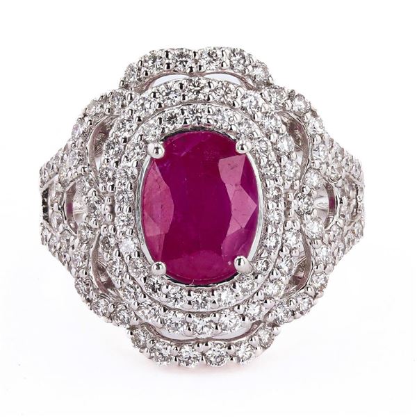 2.66 ctw BURMESE Ruby and 1.28 ctw Diamond Platinum Ring (GIA CERTIFIED)