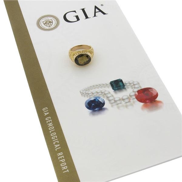 18K Gold GIA Oval Cut Brownish Yellow Zircon Solitaire Textured Cocktail Ring