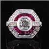 Image 2 : 1.30 ctw Diamond and 0.65 ctw Ruby Platinum Ring (2.07 ctw Diamonds)