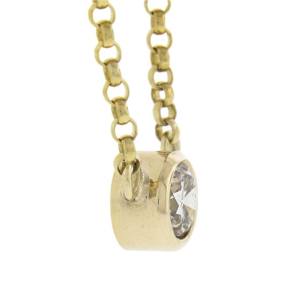 14K Gold .33 ctw Round Brilliant Diamond Solitaire Pendant w/ 16" Rolo Link Chai