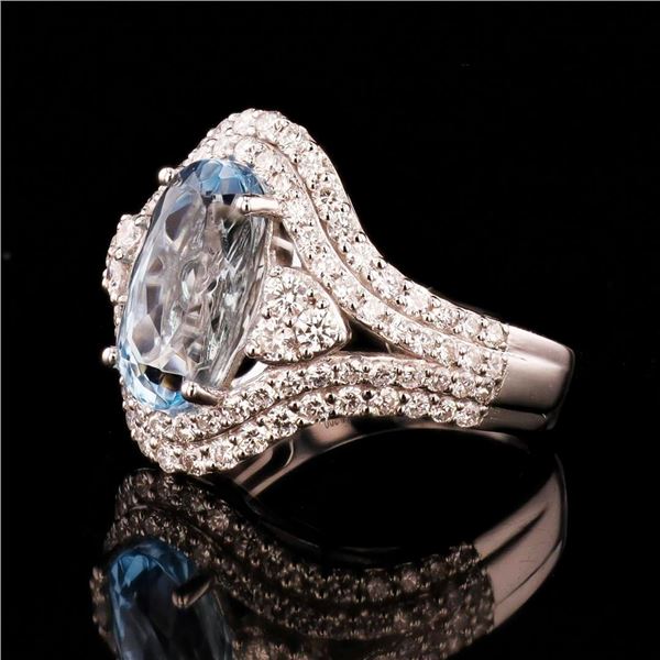 3.37 ctw Aquamarine and 1.21 ctw Diamond Platinum Ring