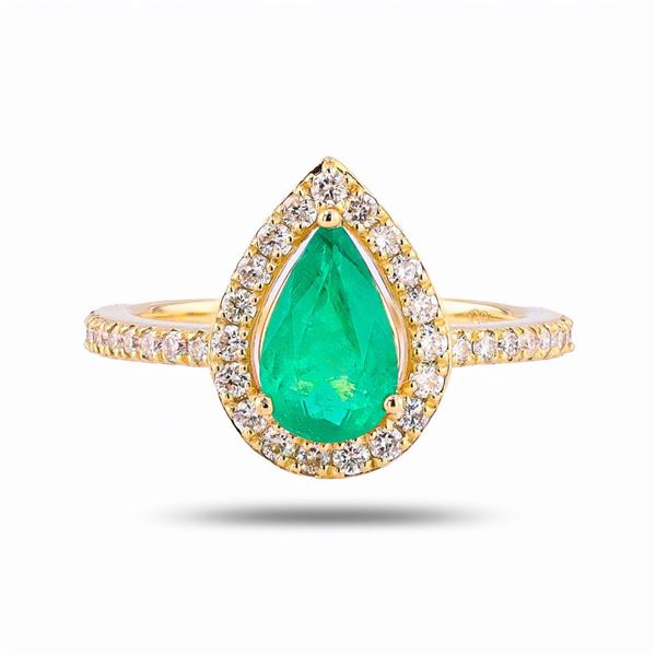1.18 ctw Emerald and 0.44 ctw Diamond 14K Yellow Gold Ring