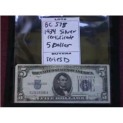 1934 Silver Certificate 5 Dollar