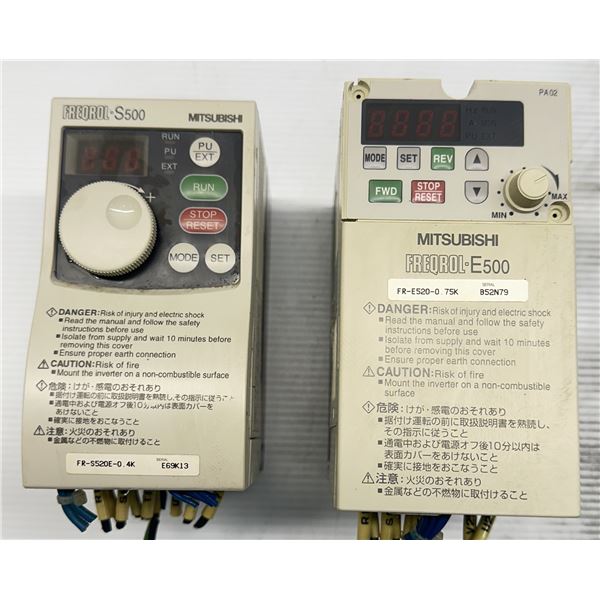 Lot of (2) Mitsubishi Inverters #FR-S520E-0.4K & #FR-E520-0.75K