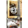 Image 2 : 3" LATHE CHUCK WITH (2) SETS OF JAWS, TOOLS, PARTS AND SMALL WOODEN BOX