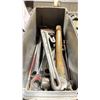 Image 2 : GREY TOOL BOX WITH ASSORTED COMBINATION WRENCHES, PIPE WRENCH AND HAMMER