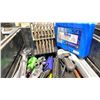 Image 2 : BLACK PLASTIC ORGANIZER BOX WITH ASSORTED TOOLS - WRENCHES, SCREW DRIVERS, VISE GRIPS,