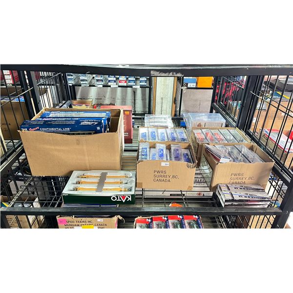 SHELF OF THE SUPER CONTINENTAL LINE ASSORTED HO SCALE MODEL TRAINS, 4 BOXES OF NORTH AMERICAN