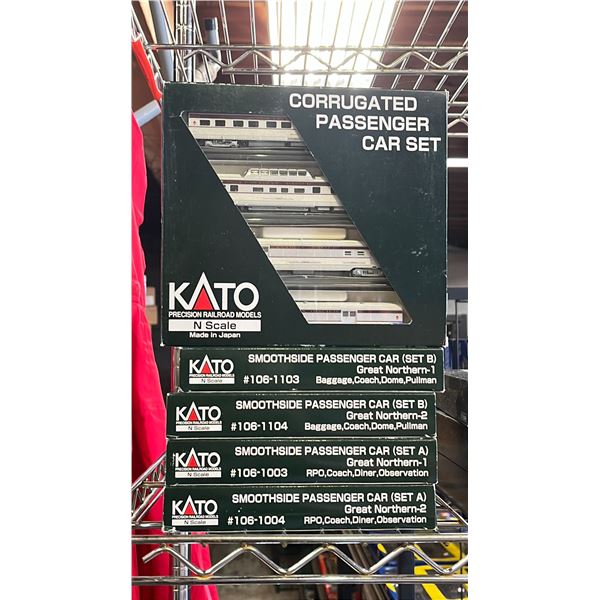 KATO ASSORTED N SCALE MODEL TRAINS - 2 SET A'S & 3 SET B'S