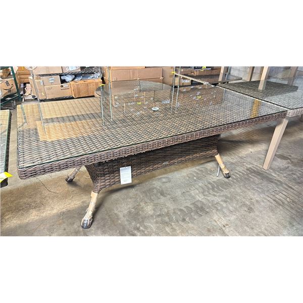 RATANA RIO RECTANGULAR PATIO DINING TABLE WITH 1/8" GLASS TOP & UMBRELLA SLOT 84" X 42" X 30.5"
