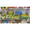 Image 1 : SHELF OF ASSORTED JOHN DEERE DIE CAST VEHICLES, DECORATIVE LIGHT SET & MORE