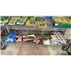 Image 1 : SHELF OF FARM COUNTRY DIE CAST VEHICLES, RAILROAD FLAGS, SCENIC MASTERS TRACTORS & MORE