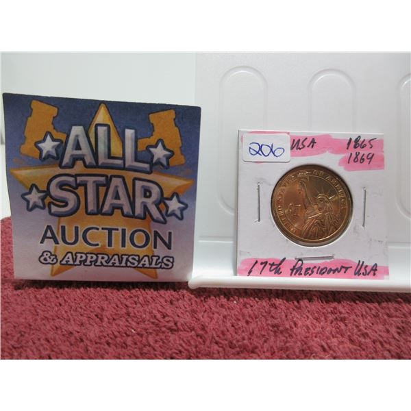 1865 - 1869 17TH PRESIDENT ANDREW JOHNSON USA $1 COIN