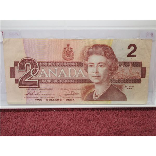 1986 Canada $2 Bill (Poker Hand Serial Number 3-8's)